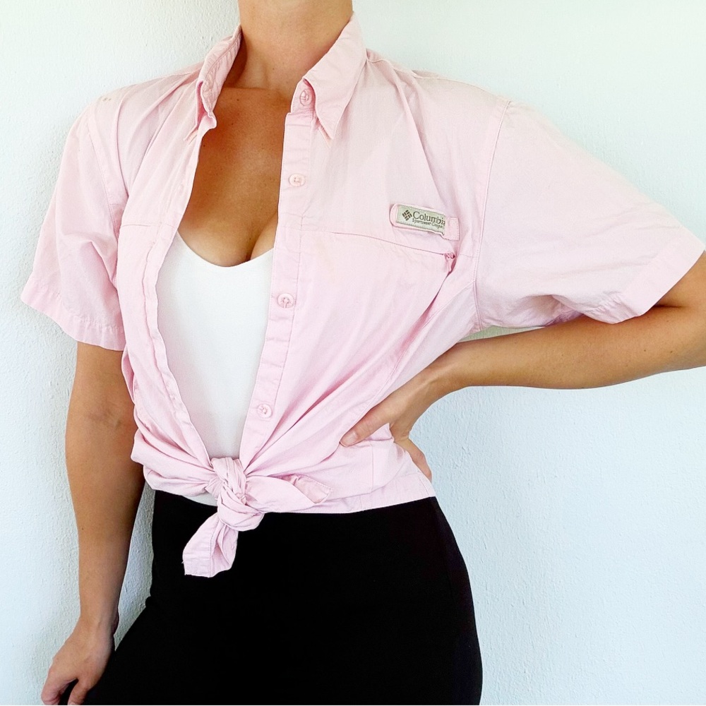 Vintage Columbia PFG pink short sleeve button down vented fishing shirt medium